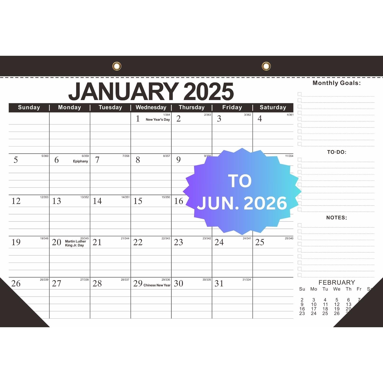 2025-2026 Large 18-Month Wall Calendar with Julian Dates | Jan 2025 - Jun 2026 | 17