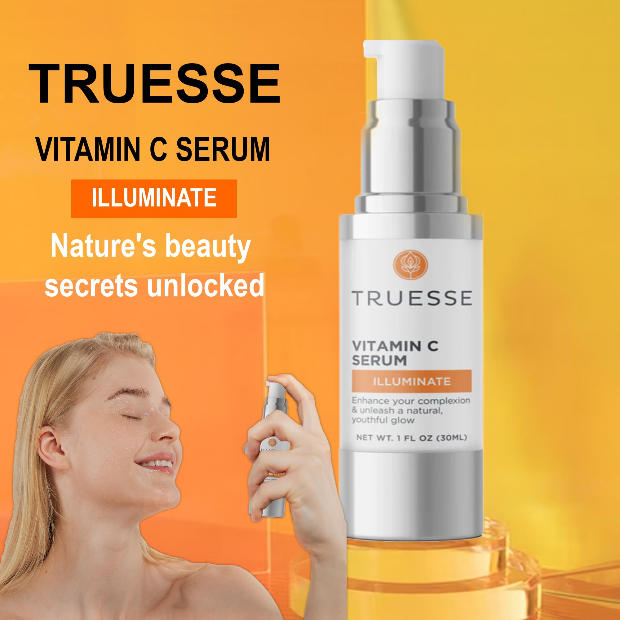 TRUESSE Vitamin C Anti-Aging Serum - Natural Hydrating Facial Serum with Ayurvedic Ingredients for Glowing Skin - 1 fl oz | Perfect for Daily Skincare Routine & Reducing Wrinkles
