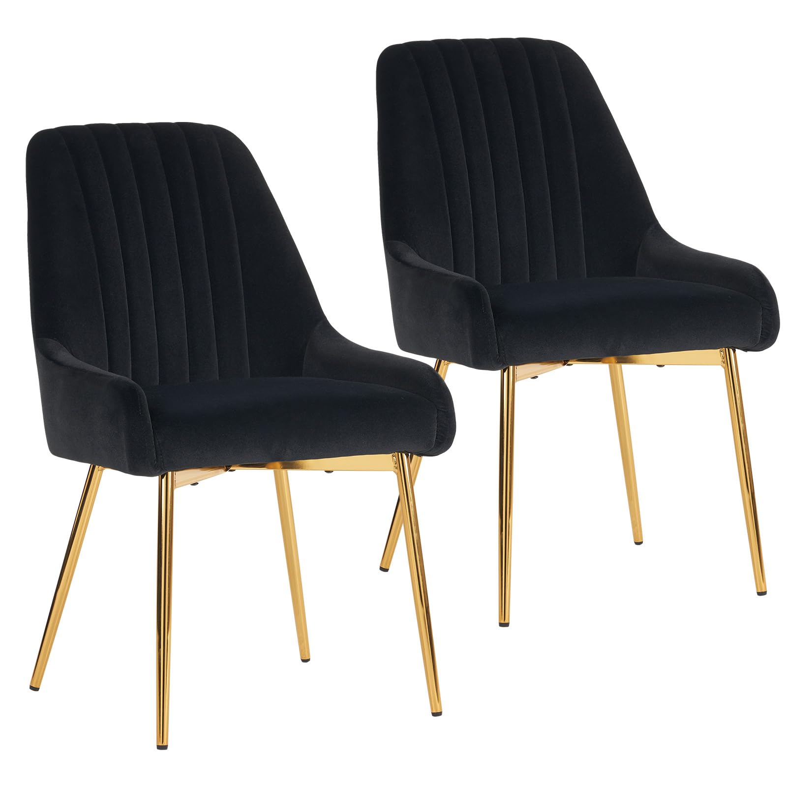 ANOUR Velvet Dining Chairs Set of 2 - Modern Upholstered Kitchen Chairs with Gold Metal Legs, Armless Accent Chairs for Dining Room, Living Room & Vanity - Soft Black Velvet Seating for Home Decor