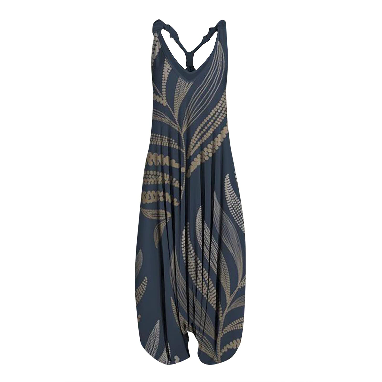 Ymosrh Women's V Neck Floral Maxi Dress - Boho Printed Summer Dress with Adjustable Spaghetti Straps & Pockets - Perfect for Beach Vacations, Music Festivals, and Casual Outings
