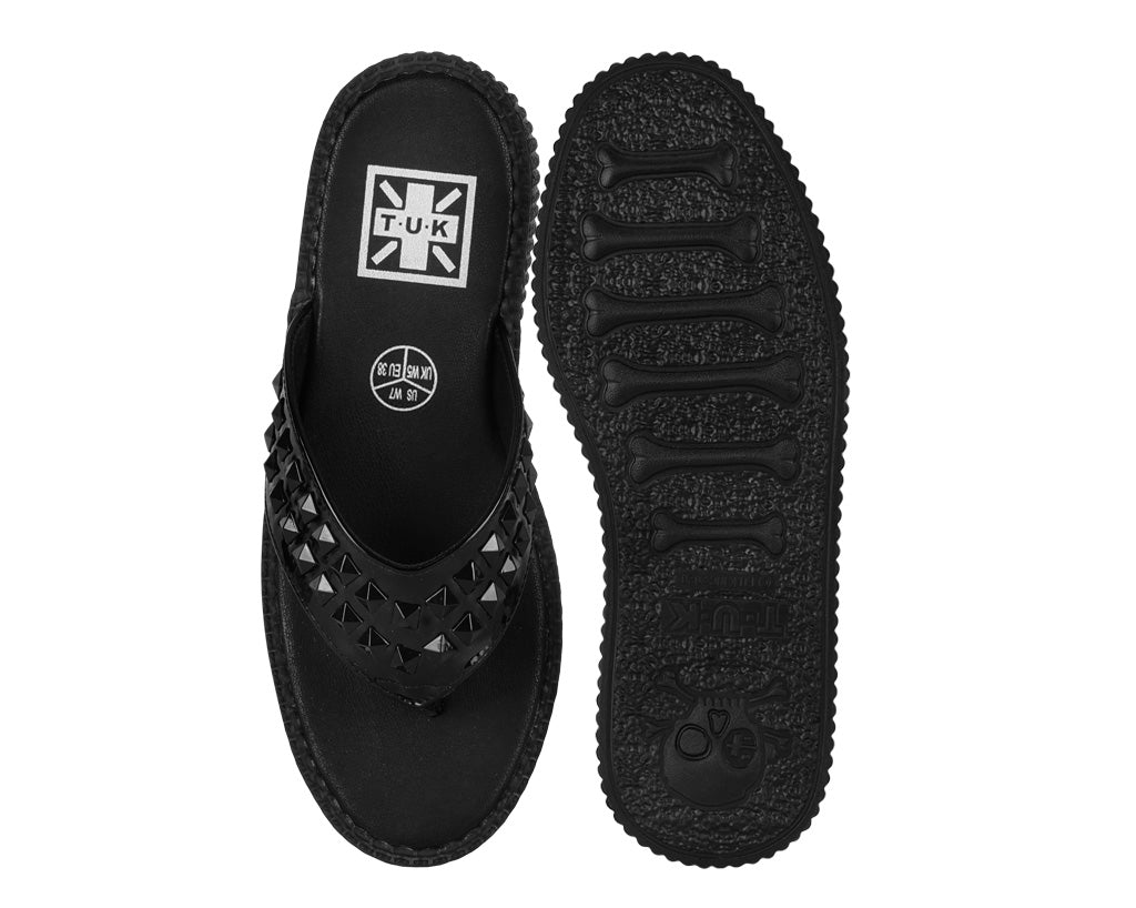 Black TUKskin Stud Viva Low Flip Flops - Punk Rock Sandals with Metal Studs for Women | Perfect for Concerts, Beach & Summer Outfits