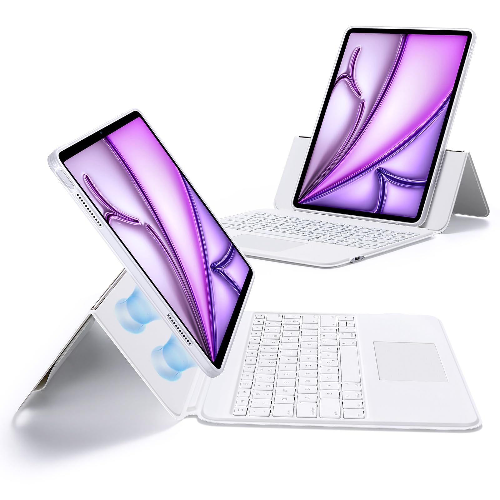 ESR Ascend Series iPad Air 13 Inch Keyboard Case (M3/M2, 2025/2024) - Detachable Backlit Keyboard with Trackpad, Adjustable Stand for Portrait & Landscape Mode - Perfect for Work, Study & Travel - White