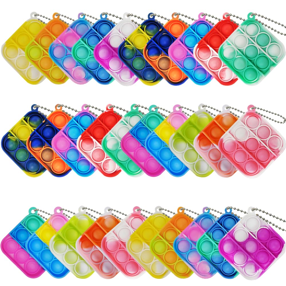 30 Pcs Mini Pop Bubble Fidget Toys - Bulk Silicone Stress Relief Keychains for Kids, Party Favors, Classroom Prizes & Goodie Bags - Perfect for Christmas, Valentine's Day Gifts & Anxiety Relief (Great for School, Office & Travel Stress Relief)