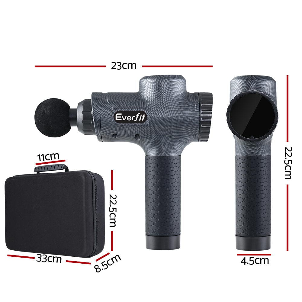 Everfit Deep Tissue Massage Gun - 30 Speed Levels & 6 Interchangeable Heads - Rechargeable Percussion Muscle Massager for Pain Relief & Recovery (Grey) - Perfect for Athletes, Gym Lovers & Home Use