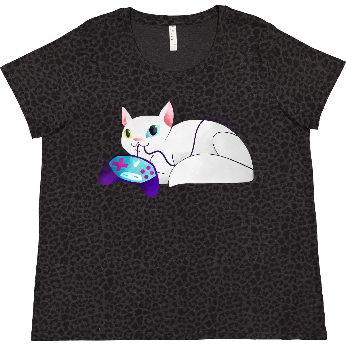 Inktastic Gaming Cat Women's Plus Size T-Shirt - Cute Gamer Graphic Tee for Casual Wear & Gaming Events