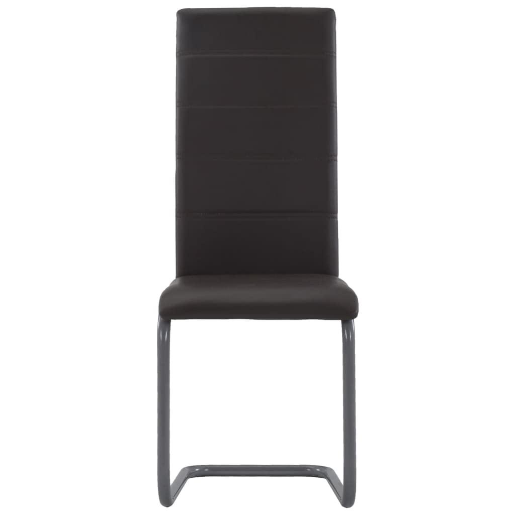 CHARMMA 282096 Set of 4 Cantilever Dining Chairs - Brown Faux Leather Upholstered Modern Kitchen Chairs for Dining Room, Restaurant, or Cafe