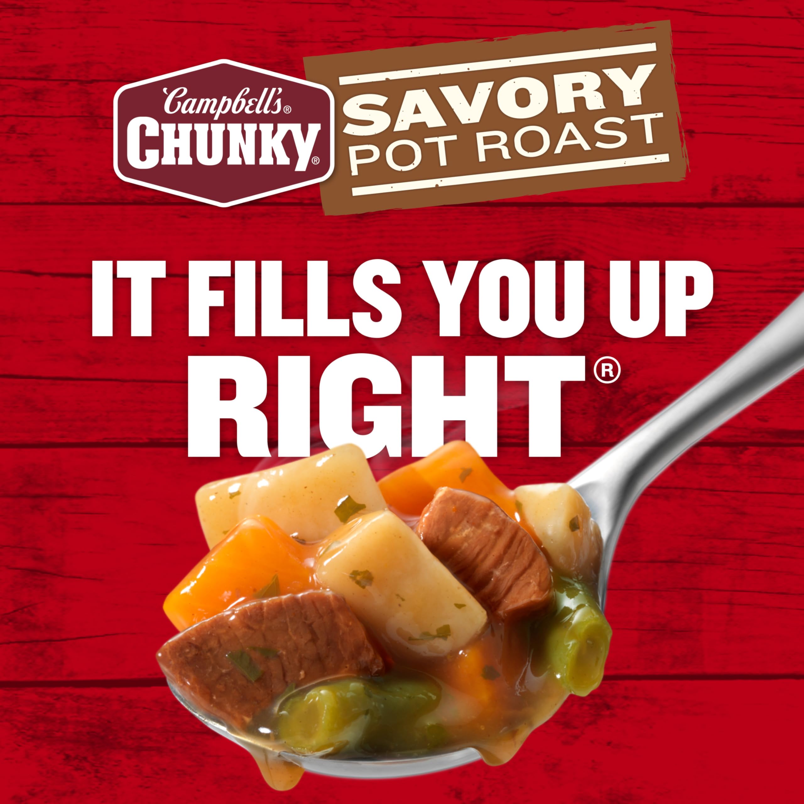 Campbell’s Chunky Soup - Savory Pot Roast Flavor, 18.8 oz Cans (Pack of 12) | Hearty Beef & Vegetable Soup for Quick Meals, Camping & Emergency Food Supply
