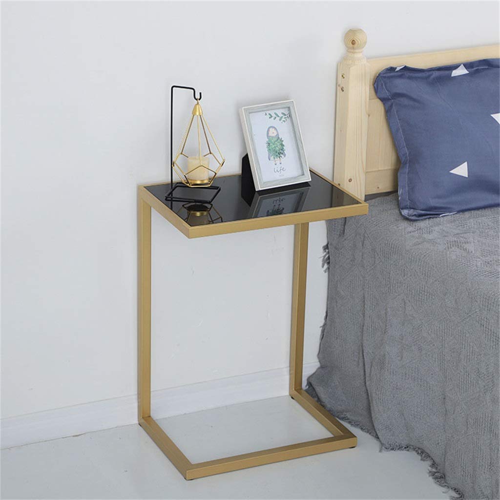 Gold Glass Coffee Table with Magazine Rack - 32x45x64cm Modern Side End Table, Storage Accent Table & Nightstand for Living Room, Bedroom & Home Office - Perfect for Small Spaces & Reading Nooks