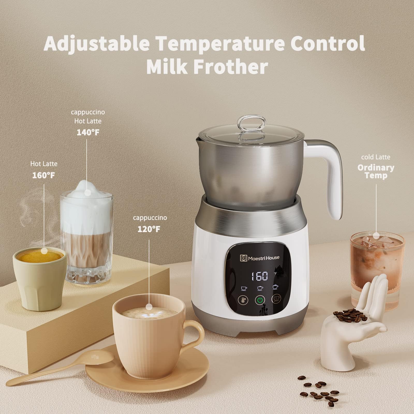 Maestri House Electric Milk Frother and Steamer - 21OZ/600ML Variable Temperature Control with Smart Touch, Adjustable Froth Thickness for Latte, Cappuccino & Hot Chocolate - Dishwasher Safe with Memory Function - Perfect for Home Coffee Bars, Office Use & Gift Giving