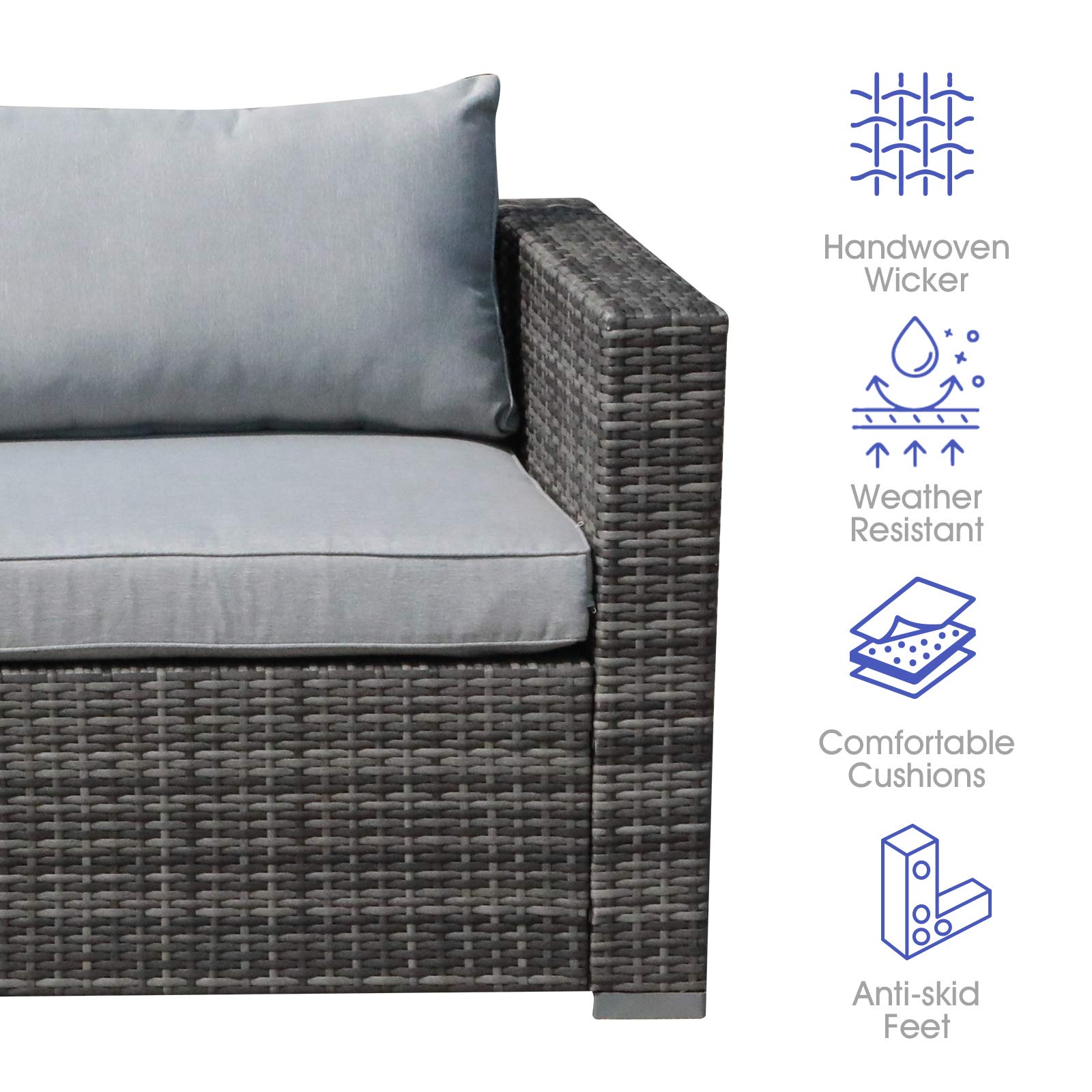 All-Weather Grey PE Rattan Outdoor Loveseat Set - 2-Piece Wicker Sectional Sofa with Light Grey Cushions | Patiorama Corner Sofa for Patio, Garden & Poolside Relaxation