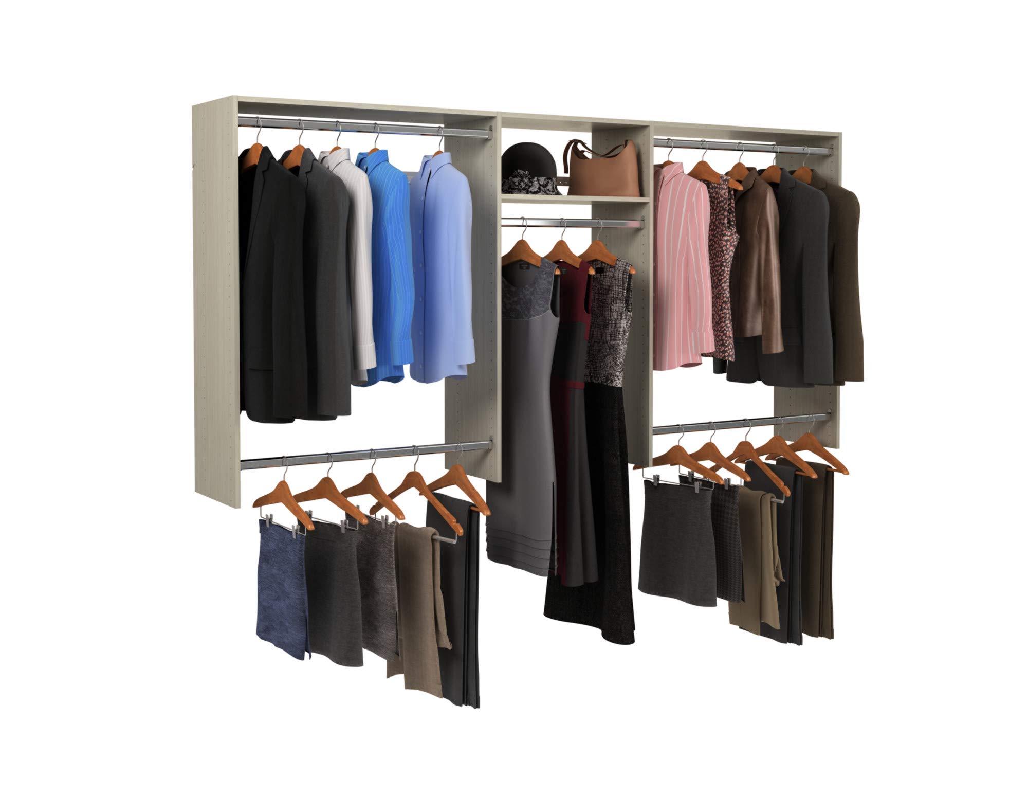 Easy Track OK1448-T 4'-8' W Basic Hanging Closet Organizer Kit - Easy to Assemble, Truffle Color | Perfect for Bedroom, Walk-in Closet & Small Space Storage Organization