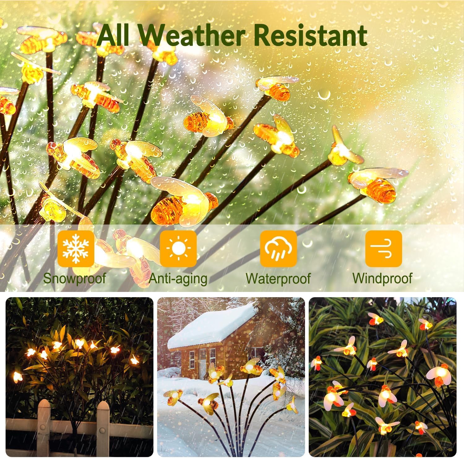 16LED Solar Bee Firefly Lights - 2 Pack Waterproof Outdoor Solar Garden Lights with 2 Lighting Modes, Wind Sway Effect for Yard, Patio, Walkway Decoration (Warm White) | Perfect for Garden Parties, Pathway Lighting & Backyard Ambiance
