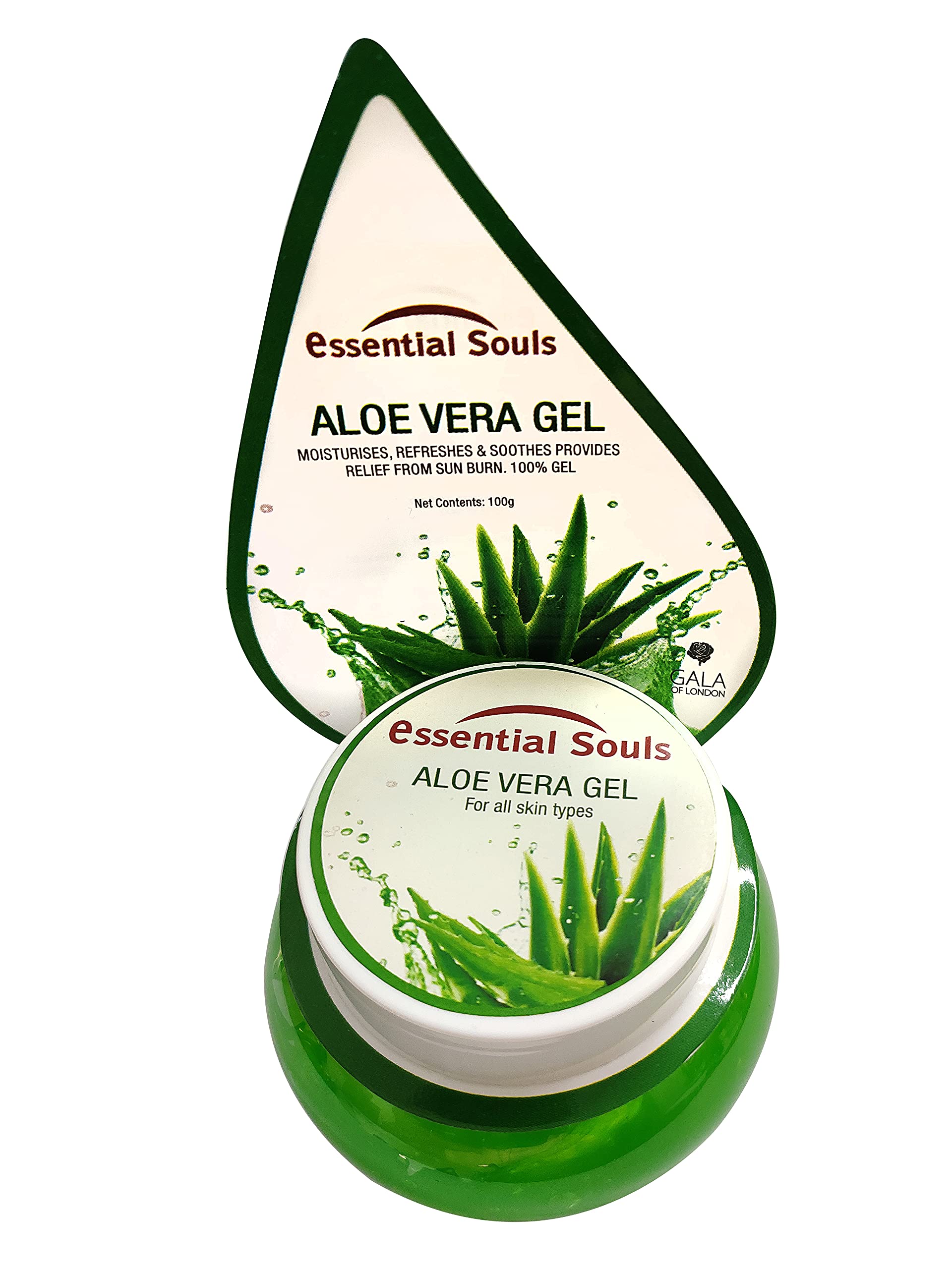 Pure Aloe Vera Gel for Skin & Hair Care - 100g | Essential Souls | Soothes Sunburn, Hydrates Dry Skin, Promotes Hair Growth - Perfect for After-Sun Care & Daily Moisturizing