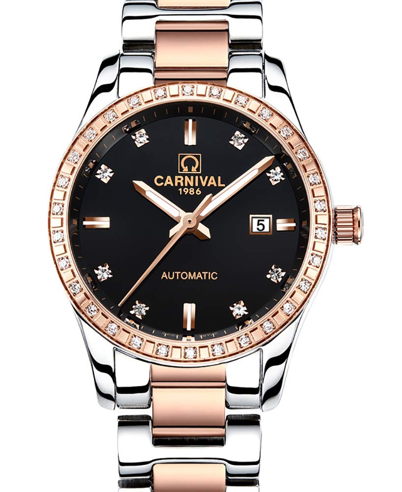 Luxury Women's Diamond Automatic Mechanical Watch - Rose Gold Stainless Steel with Sapphire Crystal, Waterproof Elegant Blue Watch for Women | Perfect for Formal Events, Business Meetings & Special Occasions