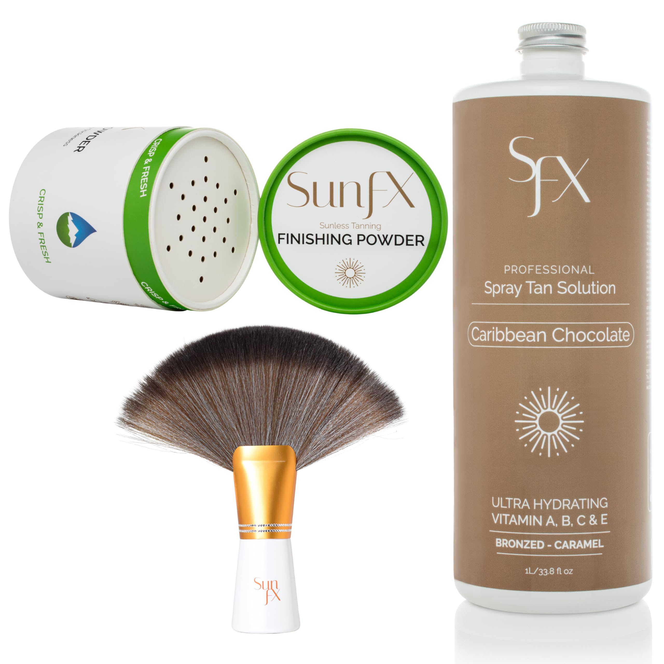 SunFX Violet Royal Spray Tan Solution Kit with Finishing Powder & Fan Brush - Natural Looking, Streak-Free Self Tanner for Sunless Tanning at Home or Salon