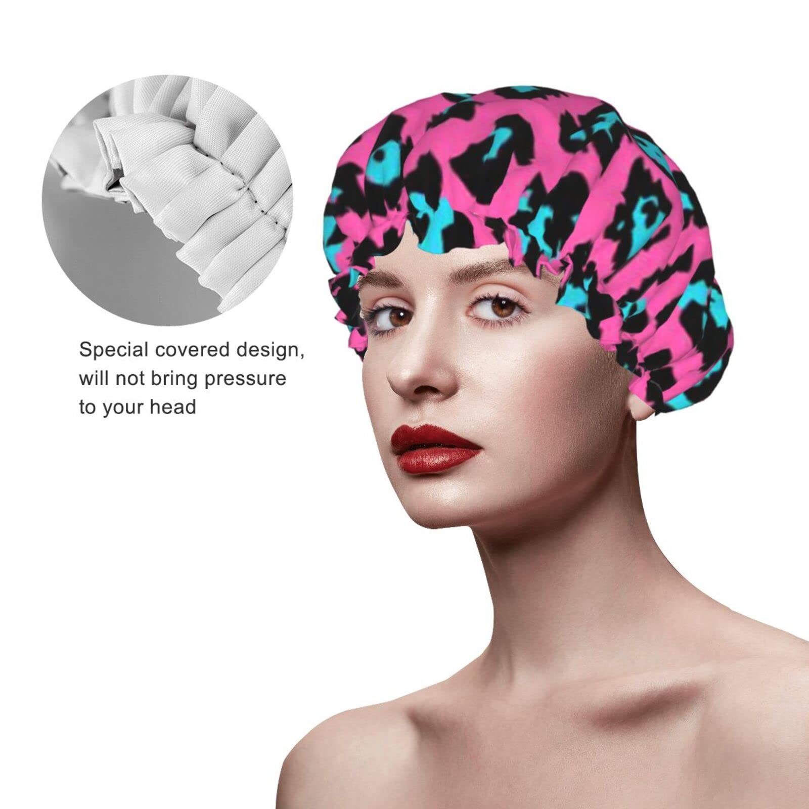 Waterproof Turquoise Leopard Print Shower Cap for Women - Reusable Bath Hair Cover for Shower, Swimming & Spa - Cute & Functional Bath Accessory