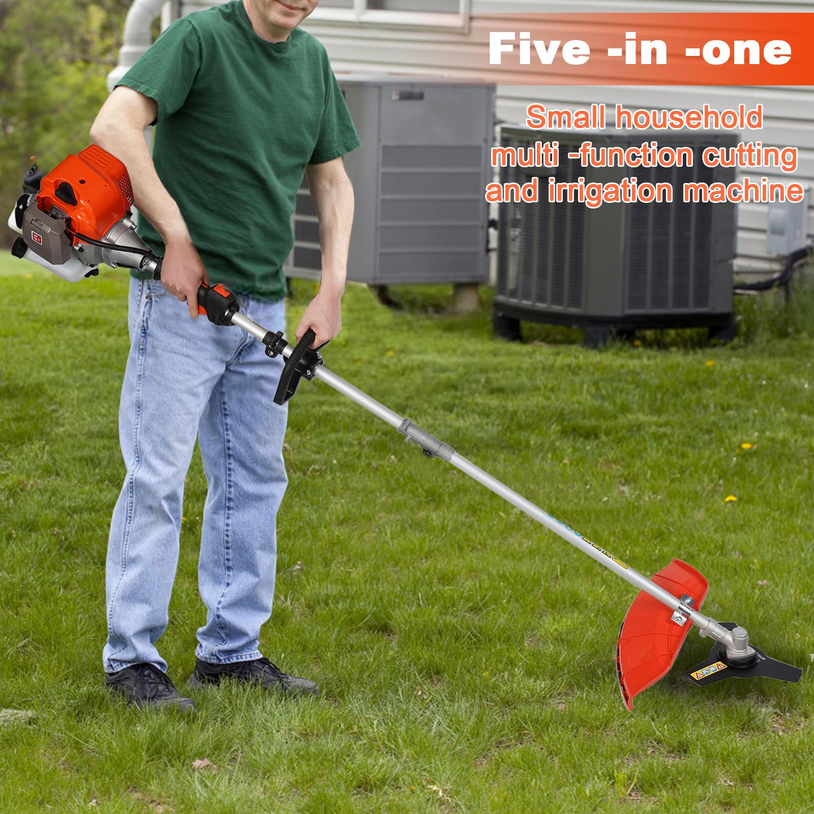 5-in-1 Gas Powered Multi-Functional Trimming Tool Set - 52Cc 2-Stroke Weed Eater, Hedge Trimmer, Pole Chainsaw & Weed Wacker for Professional Landscaping & Home Gardening (Orange) - Perfect for Lawn Care, Yard Maintenance & Property Edging