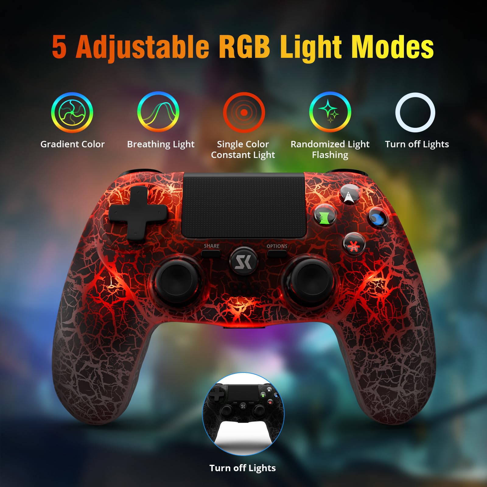 Wireless PS4 Controller 2 Pack - Compatible with Sony PlayStation 4/Pro/Slim, Dual Shock Gamepad with RGB Lighting, 1000mAh Battery, Motion Sensor, Vibration & Built-in Speaker - Perfect for Gaming, Streaming & Multiplayer Sessions