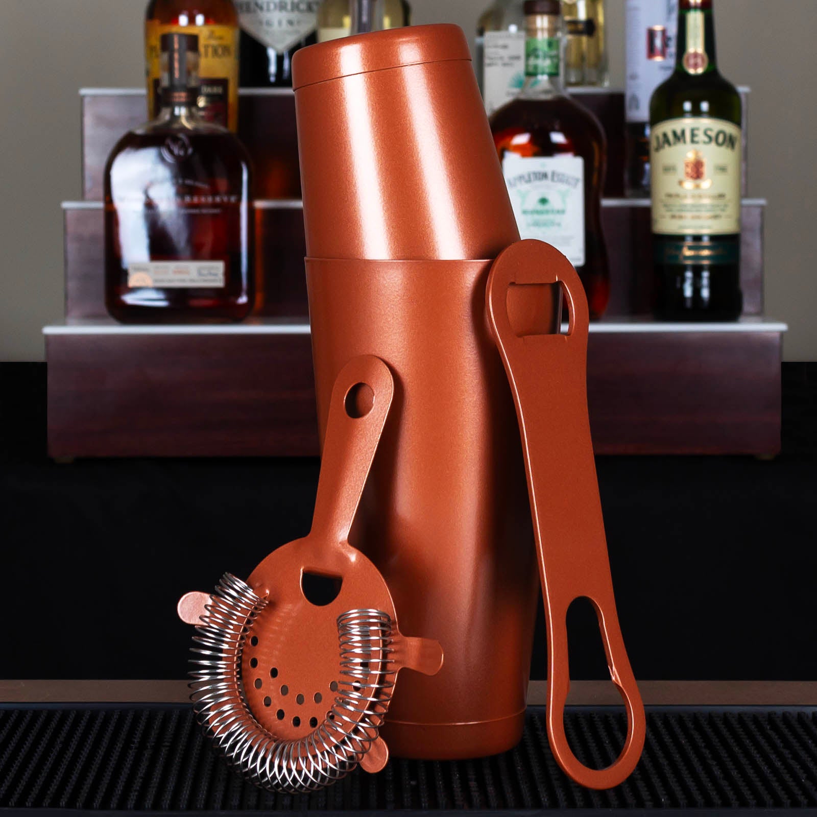 4-Piece Bar Set with V Rod® Copper - Premium Home Bar Accessories for Cocktail Mixing & Entertaining