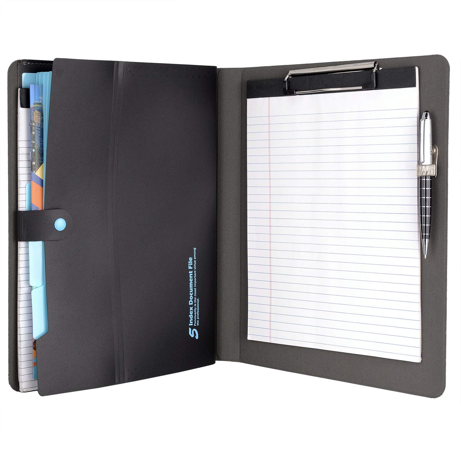Premium A4 Notepad Portfolio with Expanding File Organizer - Business Document Case with Multiple Pockets, Blue - Perfect for Office, School & Travel Organization