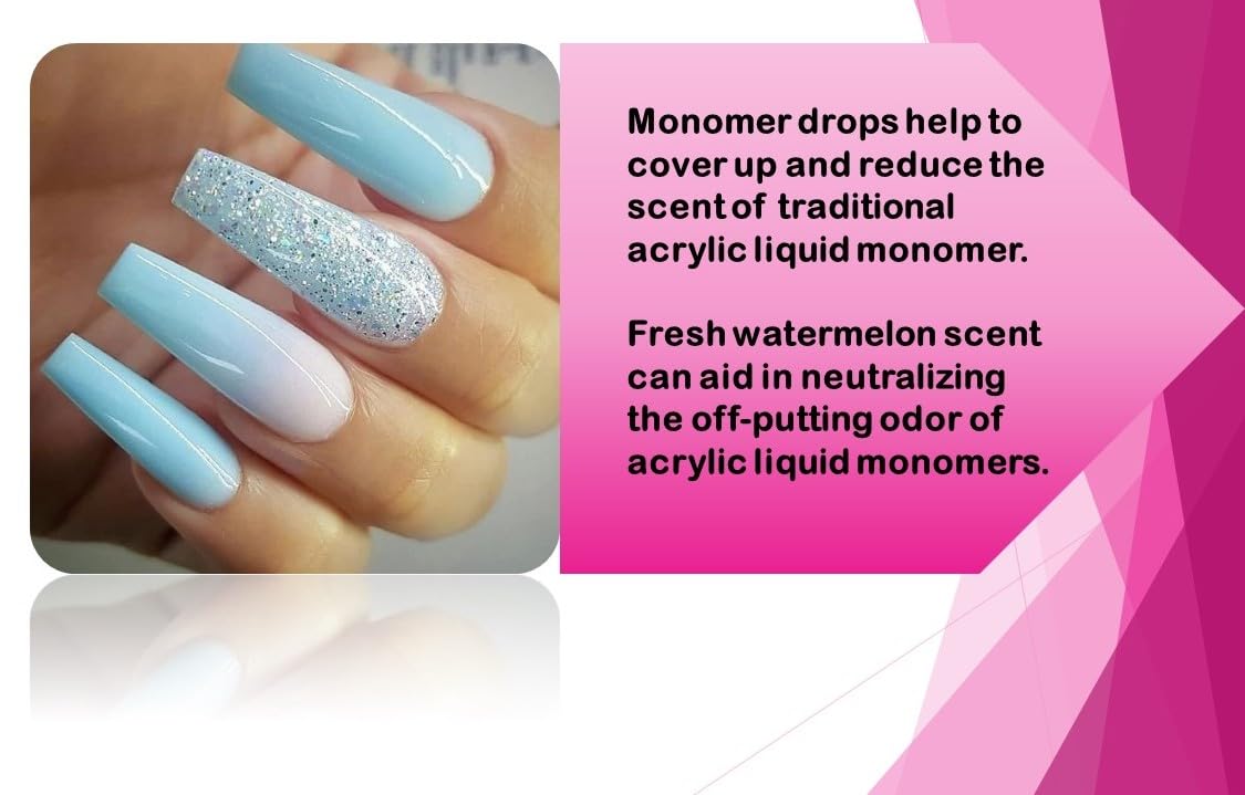 SHEBA NAILS Odor Out Monomer Drops Acrylic Liquid Neutralizer - 1 oz Watermelon Scent for Reducing Monomer Smell in Nail Extensions | DIY Manicure & Professional Nail Salon Use | Perfect for Home Nail Art and Acrylic Application