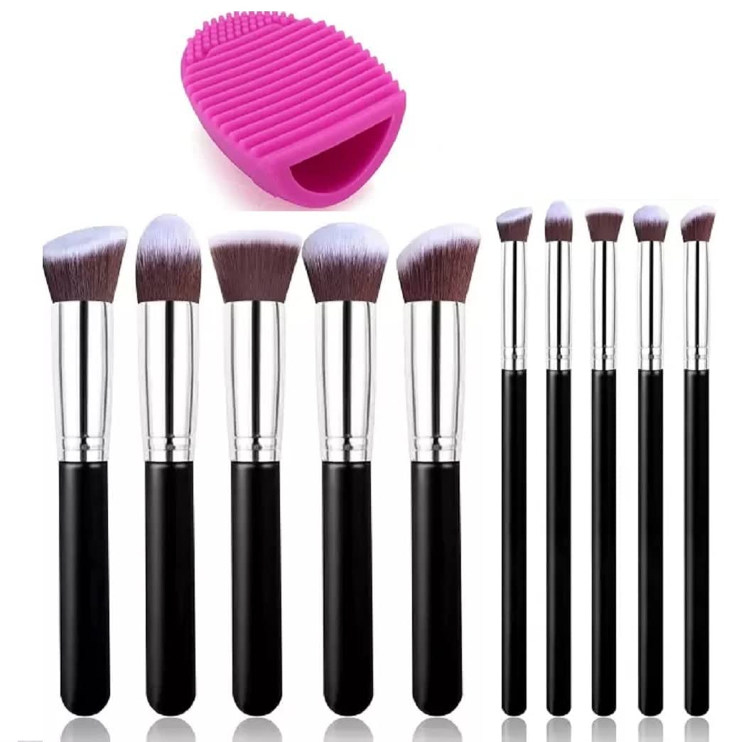 Professional Makeup Brushes Set - Foundation, Eyeliner & Eyeshadow Brushes with Cleaner (Black) | Perfect for Everyday Makeup & Professional Beauty Looks