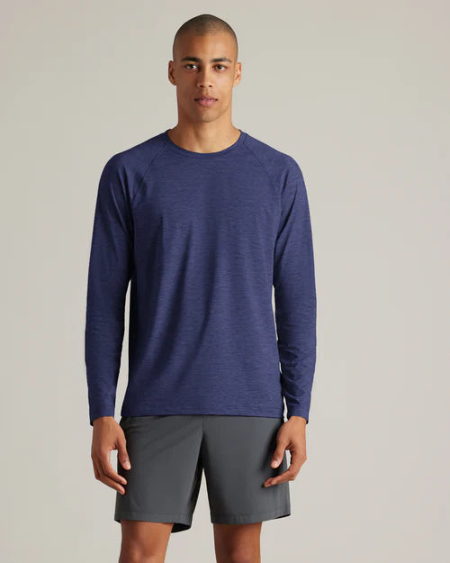 Rhone Men's Reign Long Sleeve Slim Fit Performance T-Shirt - Midnight Heather - Moisture Wicking Workout & Casual Wear