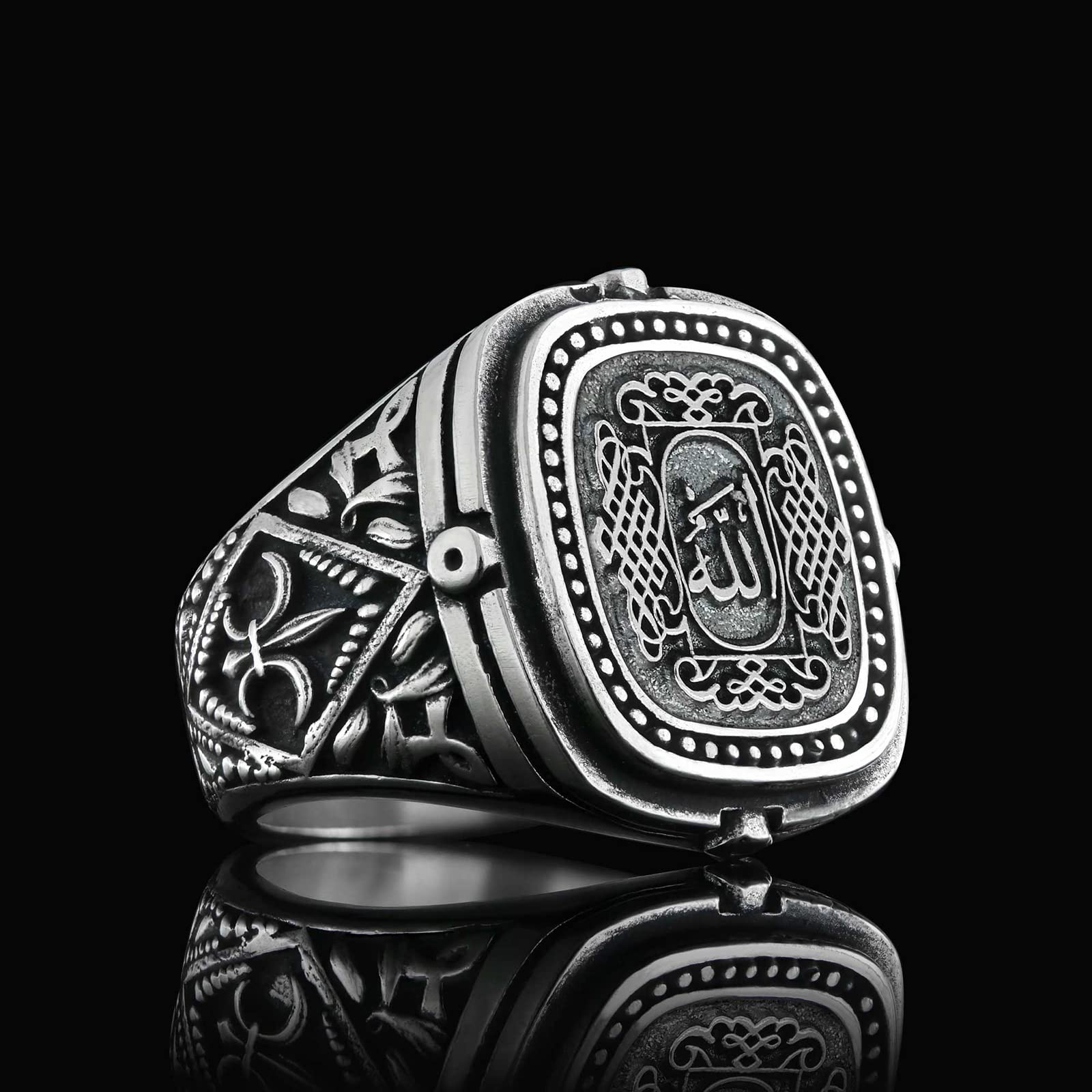 Allah Signet Ring for Men - Islamic Jewelry with Bismillah Engraving, Gold Coated Arabic Ring, Muslim Gift for Eid & Wedding | Religious Jewelry for Daily Wear & Special Occasions