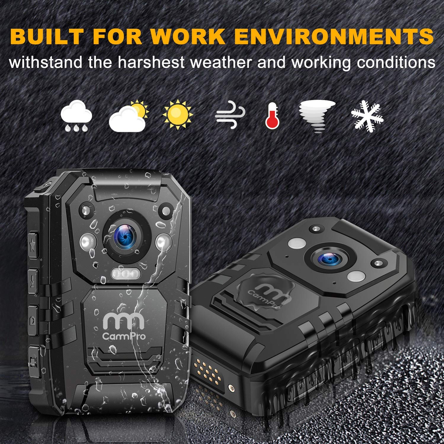 CammPro 1440P 2K Police Body Camera with 128GB Memory, Waterproof Wearable Camera with Audio Recording, Night Vision & GPS - Ideal for Law Enforcement, Security Patrols, and Evidence Collection