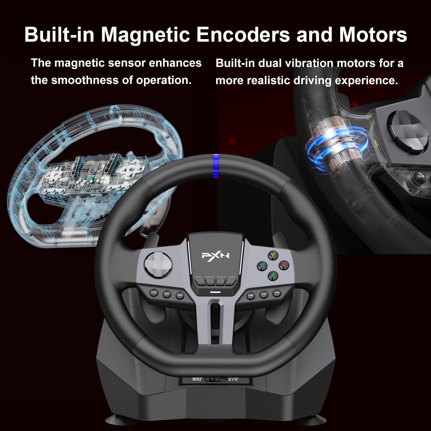 PXN V9 Gen2 Racing Wheel - 270° to 900° Adjustable Steering Wheel with Dual Mode & 3-in-1 Pedals + Shifter Bundle - Compatible with PC, PS4, PS3, Xbox One, Xbox Series X/S - Perfect for Racing Simulation Games & Professional Driving Training