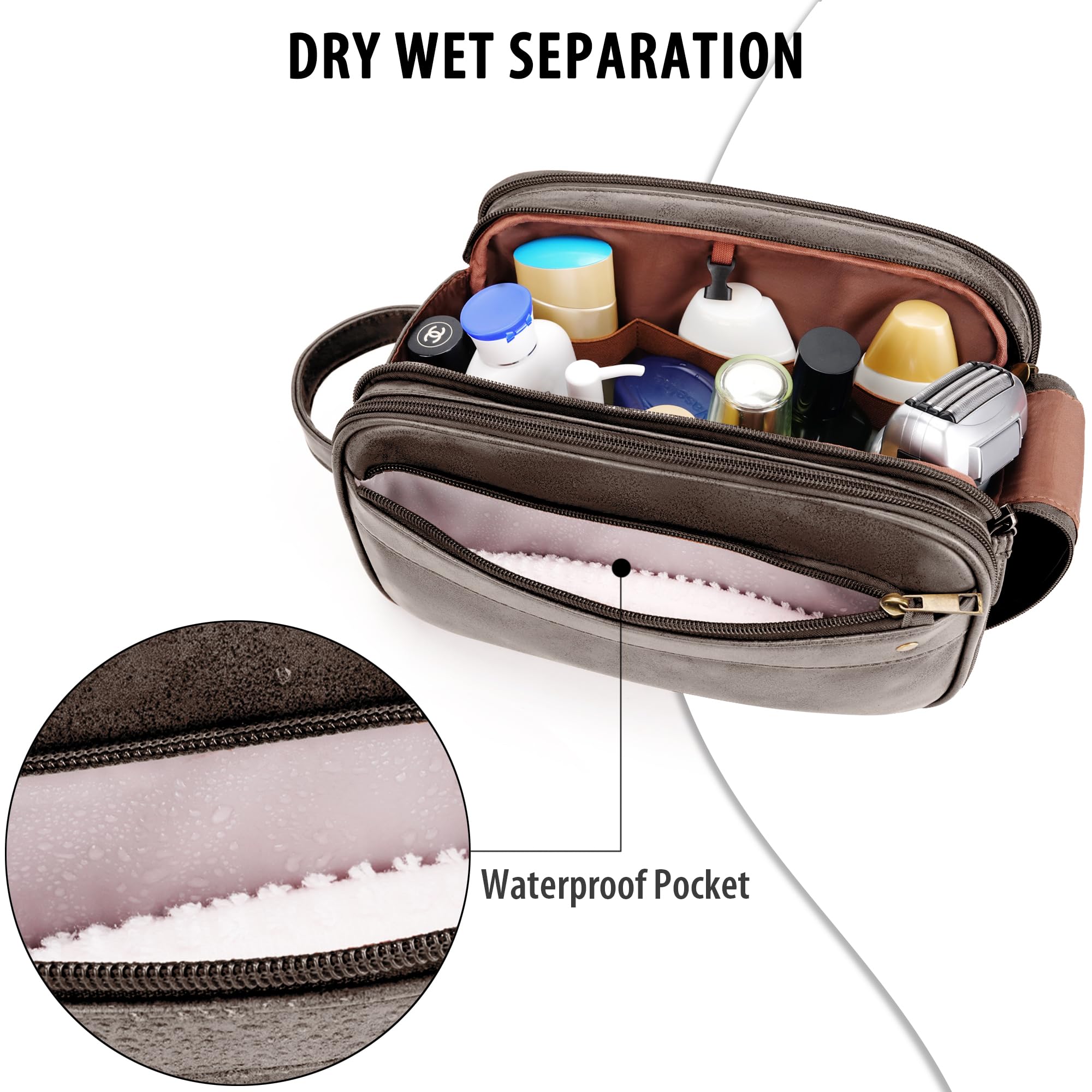 **Men's Travel Toiletry Bag - Large Hanging Water-Resistant PU Leather Dopp Kit for Shaving & Cosmetic Organizer (Dark Brown) | Perfect for Cruises, Camping & Business Trips**