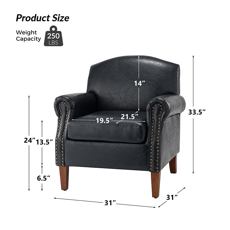 Gianfranco Vegan Leather Armchair with Sturdy Wooden Legs - Modern Vegan Leather Lounge Chair for Living Room, Office & Reading Nook - Eco-Friendly Faux Leather Accent Chair