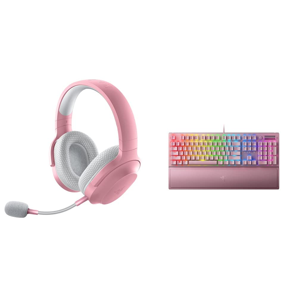 Razer Barracuda X Wireless Gaming Headset & BlackWidow V3 Mechanical Keyboard - Quartz Pink | Over-Ear Noise Cancelling Headphones & RGB Gaming Keyboard for PC, PS5, Xbox | Perfect for Streaming, Esports & Home Office