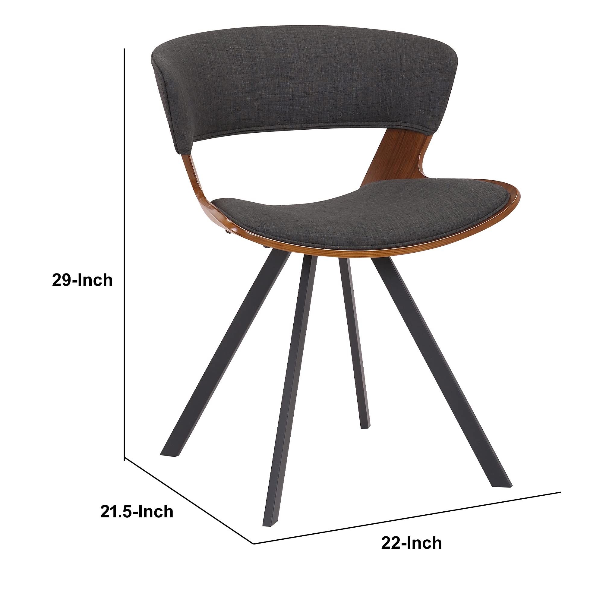 Benjara 18 Inch Curved Padded Dining Chair with Angled Legs - Brown & Black Upholstered Seat - Comfortable Modern Kitchen & Dining Room Furniture for Home Decor