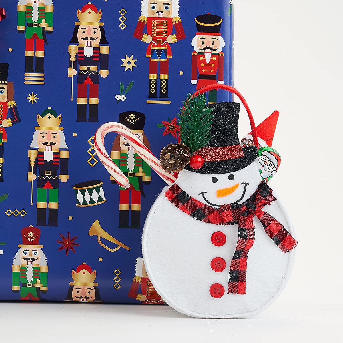 Snowman Joy Christmas Felt Treat Bags - Set of 5 Reusable Small Gift Favor Bags (5