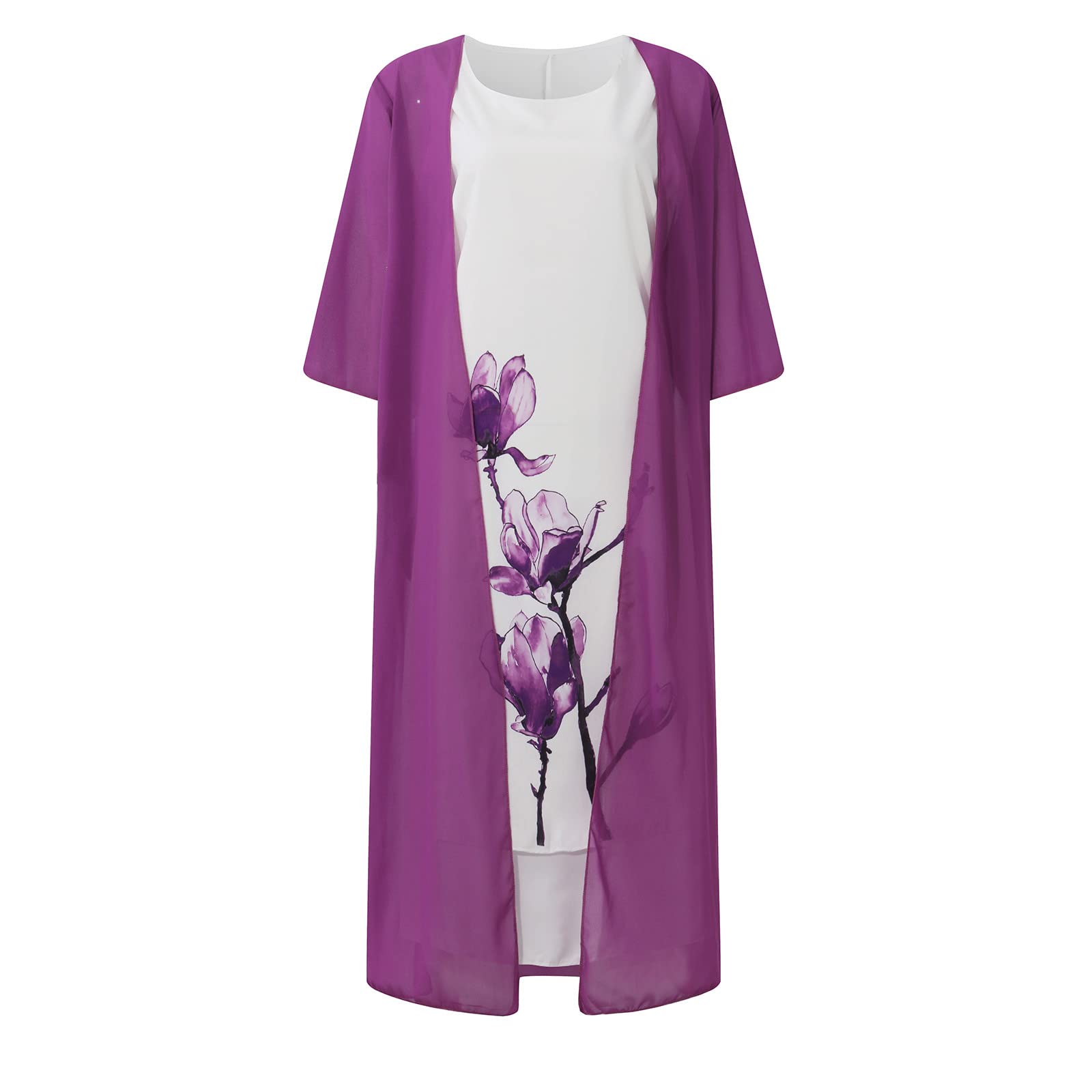 Women's Summer Casual Printed Midi Dress - Round Neck Flowy Two Piece Set, Loose & Comfortable for Beach, Vacation, and Daily Wear