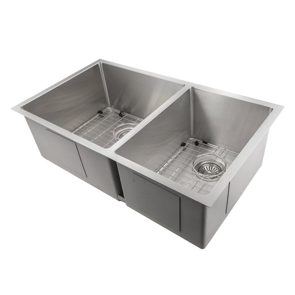 ZLINE Chamonix 33-inch Undermount Double Bowl Stainless Steel Kitchen Sink with Bottom Grid (SR60D 33) - Perfect for Modern Kitchens, Dishwashing & Food Prep
