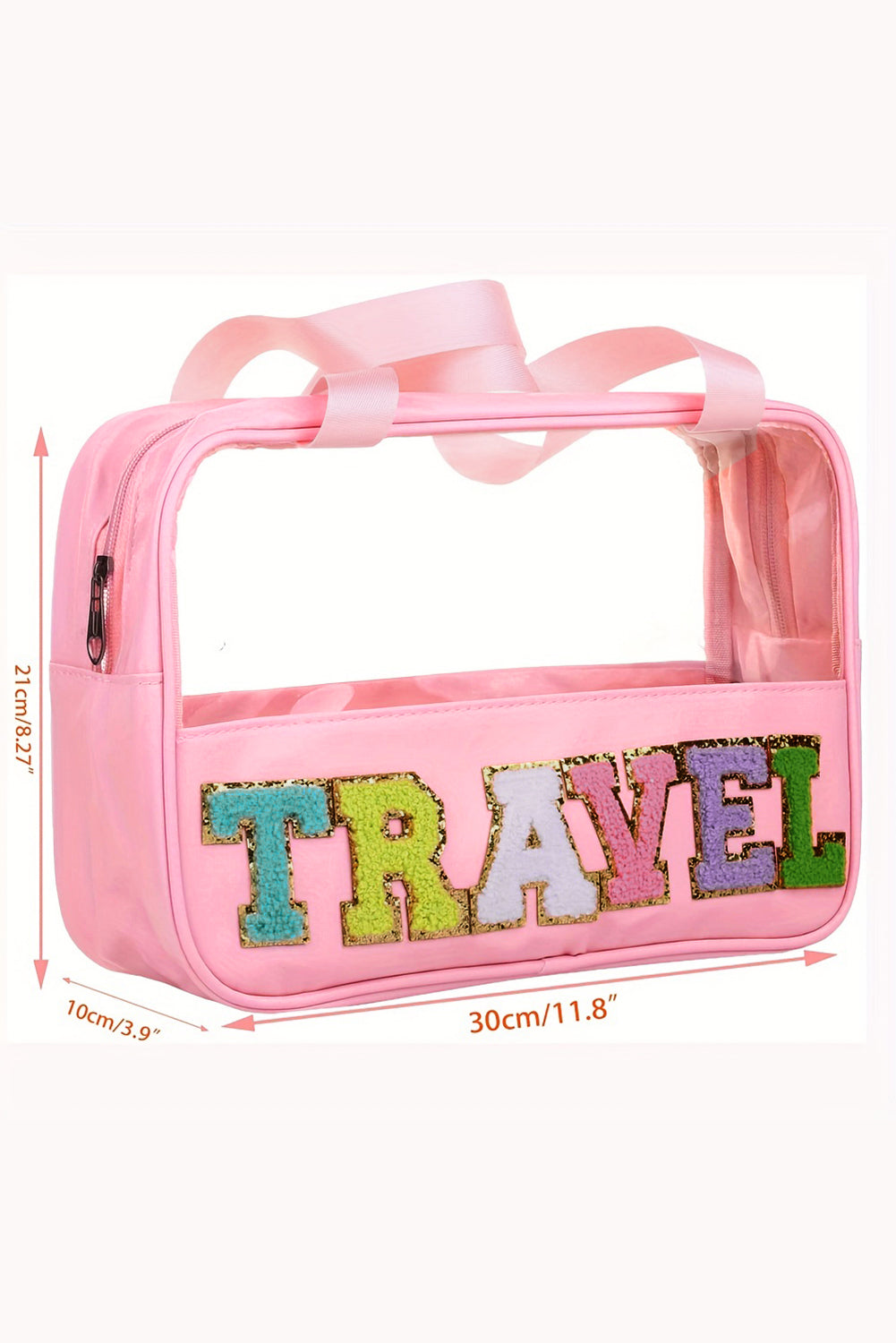 Stylish Chenille Letter Clear PVC Makeup Bag for Travel - Perfect Cosmetic Organizer for Vacation, Gym & Daily Essentials