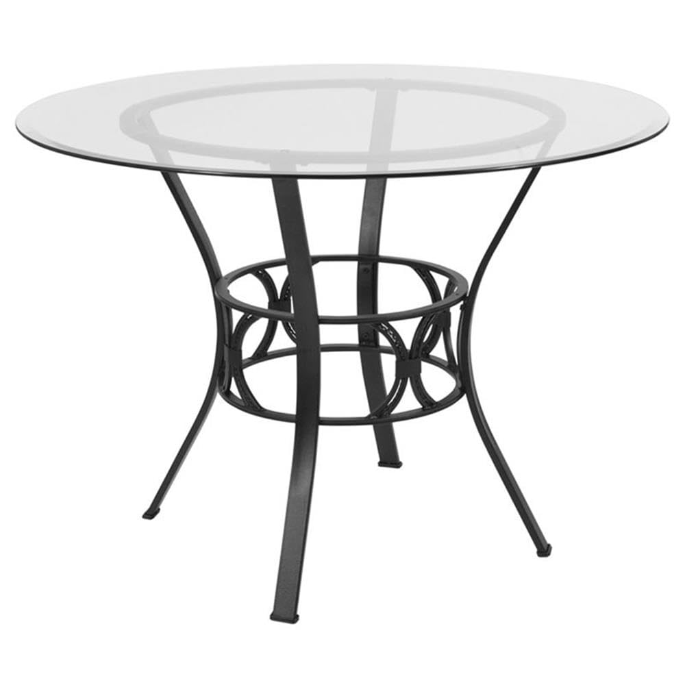 Flash Furniture Carlisle 42-inch Round Glass Dining Table with Sturdy Metal Frame - Clear Glass & Black Finish for Modern Dining Room, Kitchen, or Office Conference Area
