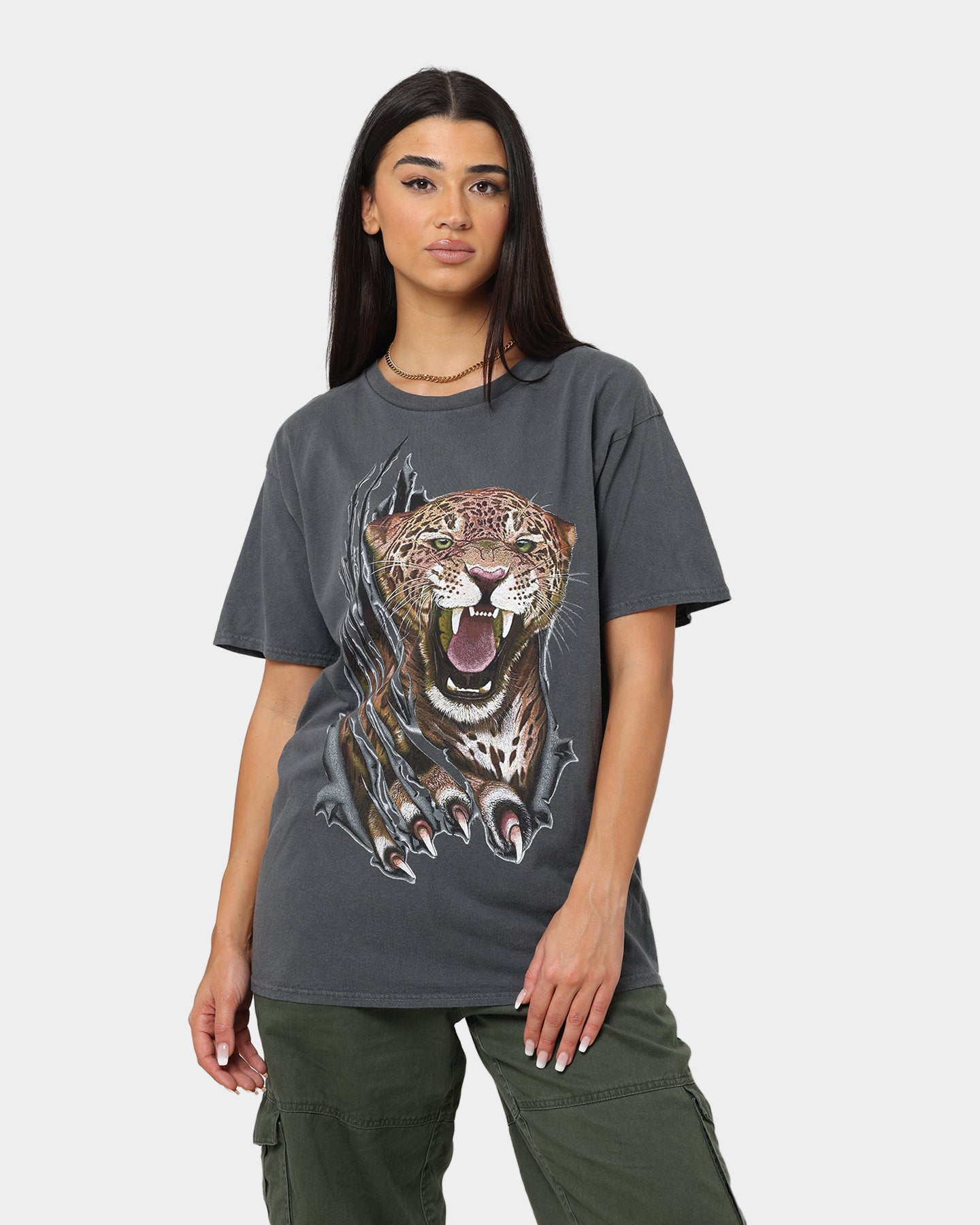 Vintage American Thrift OG Leopard Print T-Shirt - Off Black | Retro Graphic Tee for Men & Women | Perfect for Casual Wear, Street Style & 90s Fashion Outfits