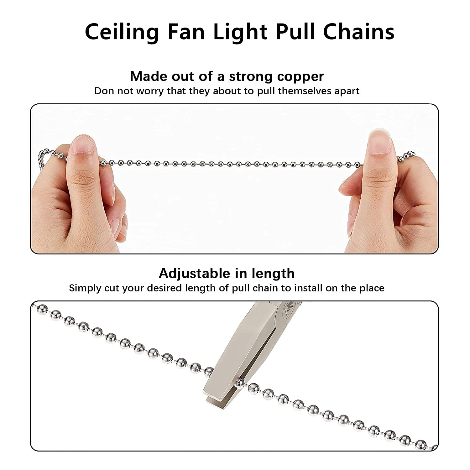 4-Piece Ceiling Fan Pull Chain Set with Bulb & Fan Pattern - 12 Inch Extension Chain & Ball Connector in Gun Metal - Perfect for Bedroom, Living Room & Office Ceiling Fans