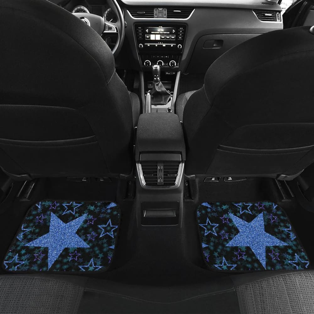 Premium Black Car Mats with Blue Stars - Front & Back Custom Fit for Cars, SUVs & Trucks - Waterproof & Durable Floor Mats for All-Weather Protection - Perfect for Daily Commute, Road Trips & Outdoor Adventures