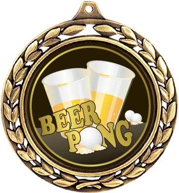 2.5 Inch Laurel Wreath Beer Pong Medals - Gold Silver Bronze Drinking Game Awards for Adults & Kids - Perfect for Beer Pong Tournaments, College Parties & Fun Drinking Games