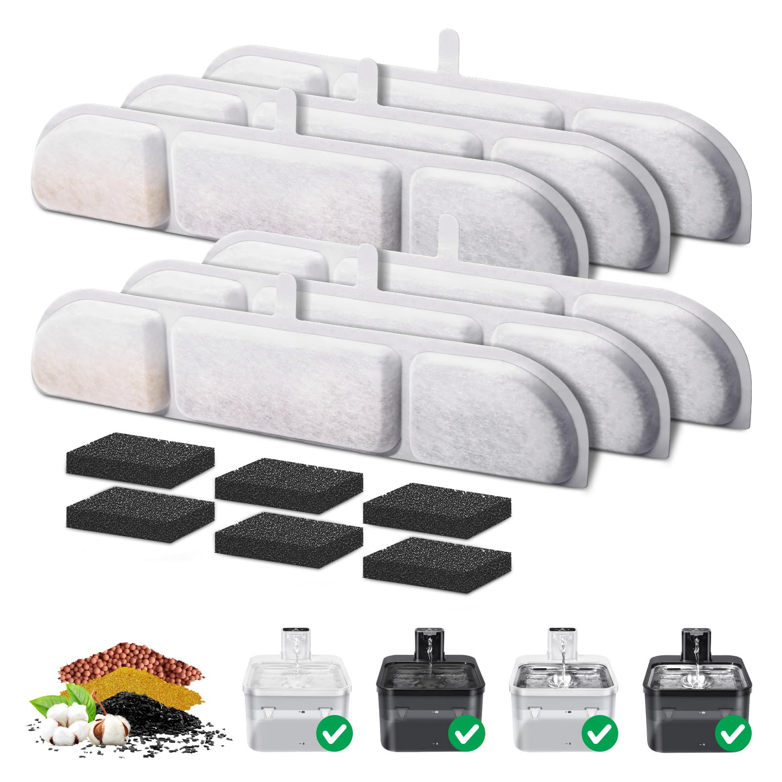 6 Pack Cat Water Fountain Replacement Filters - Compatible with 84oz/2.5L DPWFP6 Battery Operated Pet Fountain - Premium Carbon Filter for Clean Drinking Water - Perfect for Home, Office, or Travel Use