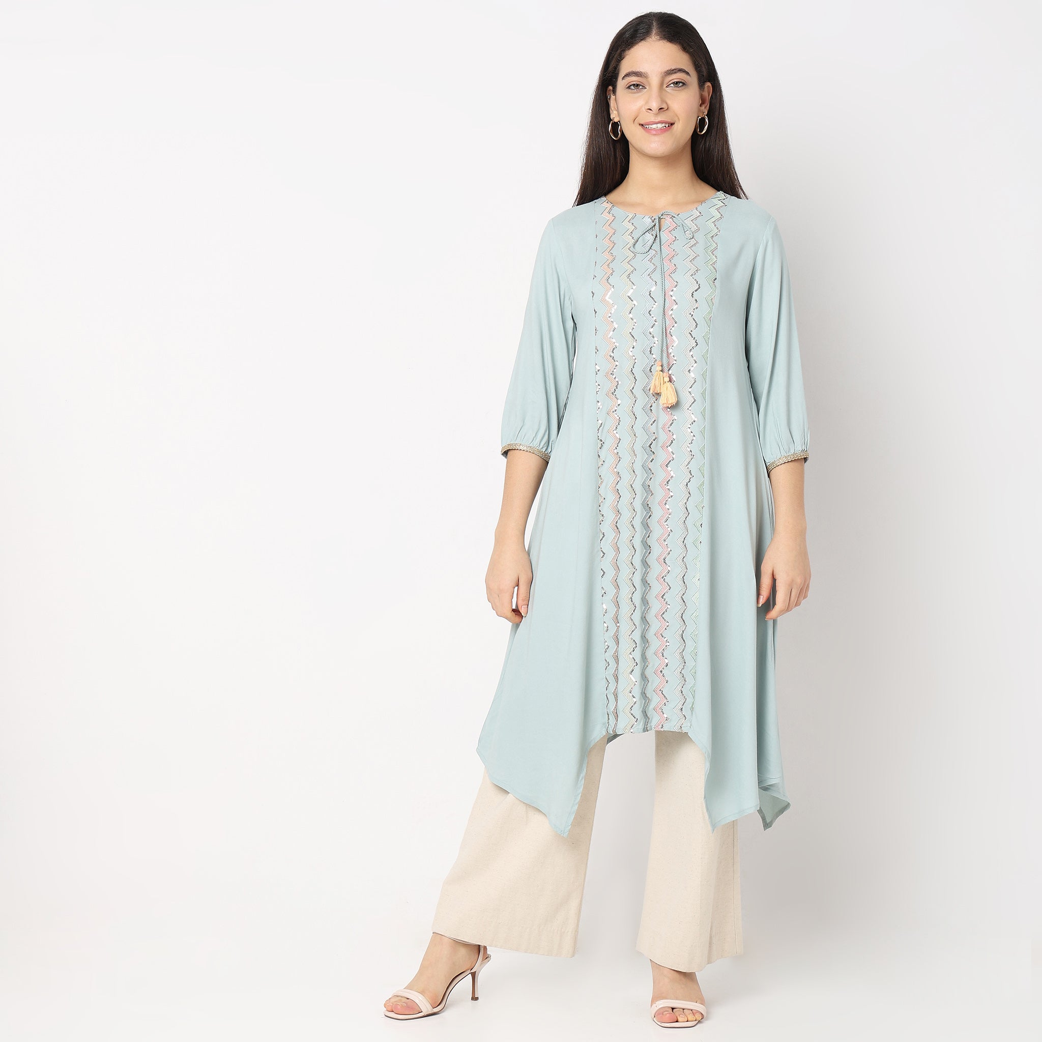 Elegant Mid Flare Embroidered Kurta for Women | Traditional Indian Tunic Top | Perfect for Festivals, Weddings & Casual Wear