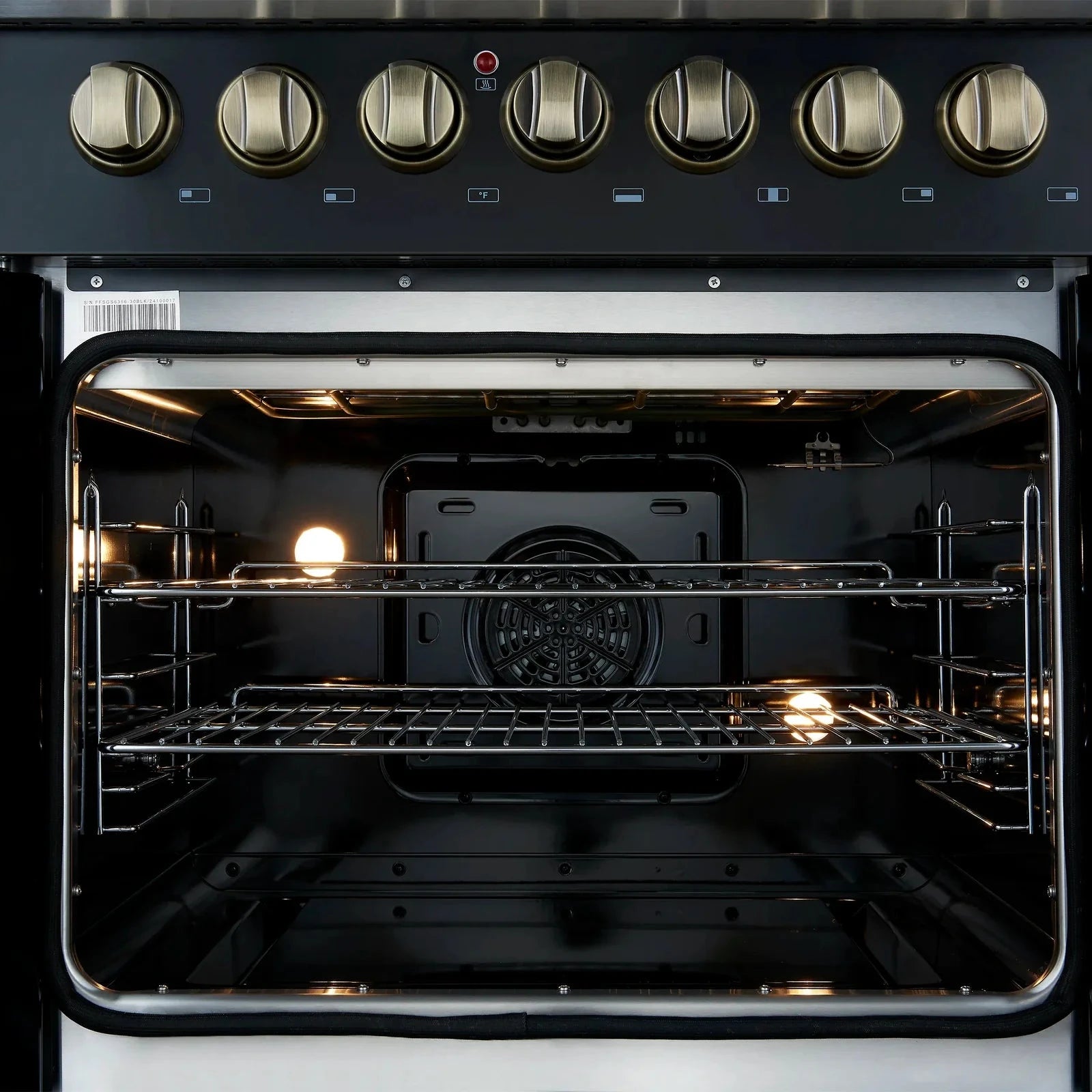 Forno Galiano 30-Inch French Door Dual Fuel Range with 5 Gas Burners & Electric Convection Oven - Black Finish with Antique Brass Trim (Model FFSGS6356 30BLK) - Perfect for Gourmet Cooking, Entertaining & Modern Kitchens