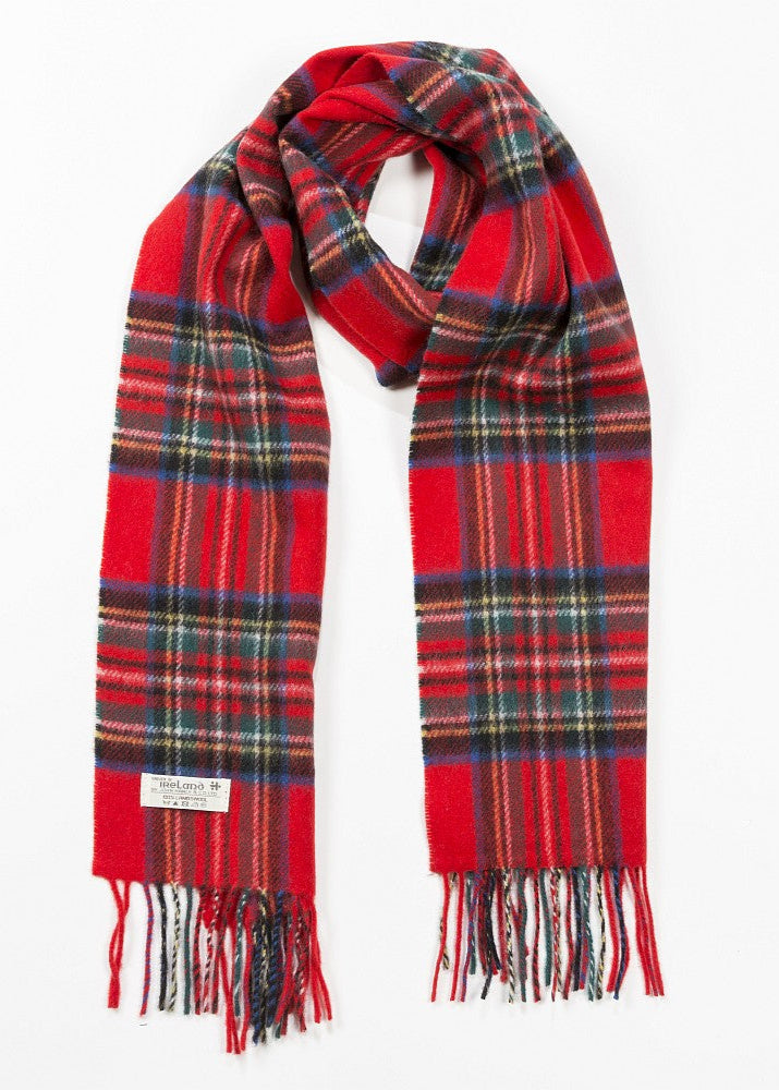 John Hanly Lambswool Scarf - Premium Soft Red Stewart Tartan Pattern Winter Accessory for Men & Women - Perfect for Cold Weather, Outdoor Activities & Fashionable Layering