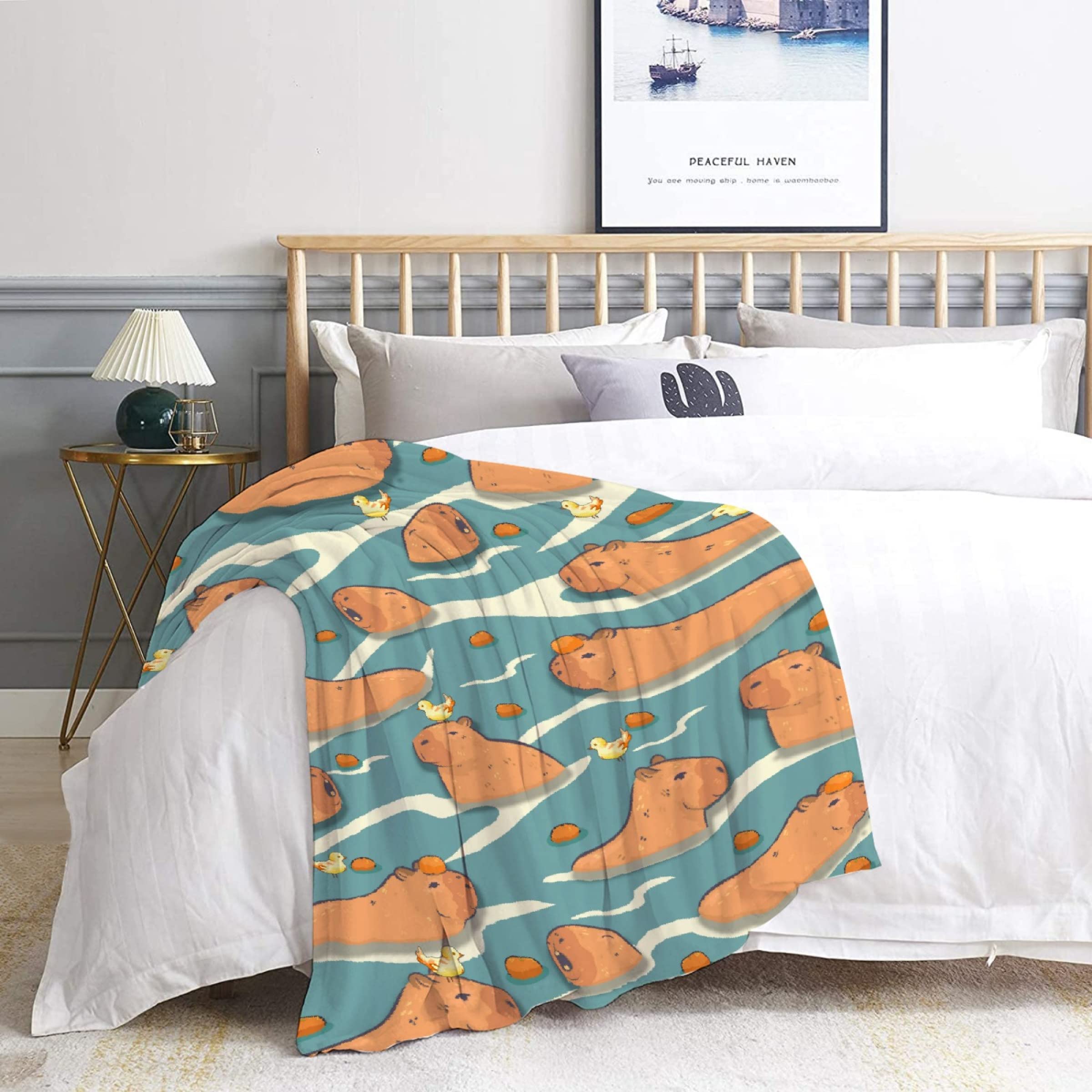 Super Soft Flannel Capybara Throw Blanket - Plush Cozy Lightweight Quilt for Couch, Bed & Sofa - 50x60 Inch All-Season Home Decor for Teens & Adults - Perfect for Lounging, Netflix Binges & Gift Giving
