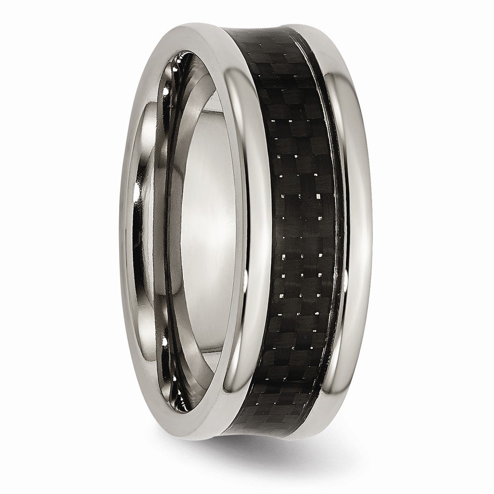 Jewels By Lux Titanium Polished Black Carbon Fiber Inlay 8mm Wedding Band Ring for Men - Perfect for Engagements, Anniversaries & Special Occasions
