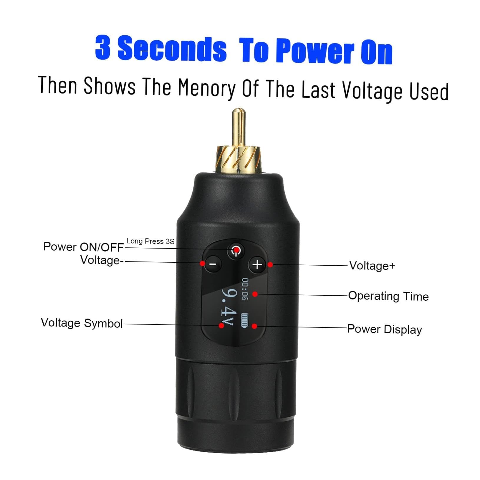 Professional Tattoo Power Supply for Artists - 1300mAh Rechargeable Battery (Black) - Portable Tattoo Machine Power Source - Perfect for Tattoo Studios, Home Use & Traveling Artists